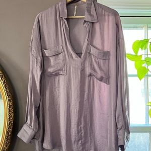 Free People Silk Purple Long Sleeve Blouse